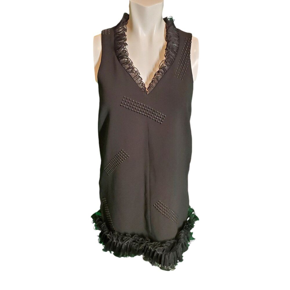 Christopher Kane Embellished Ruffled Sleevless Party Sheath Dress Black Sz 8